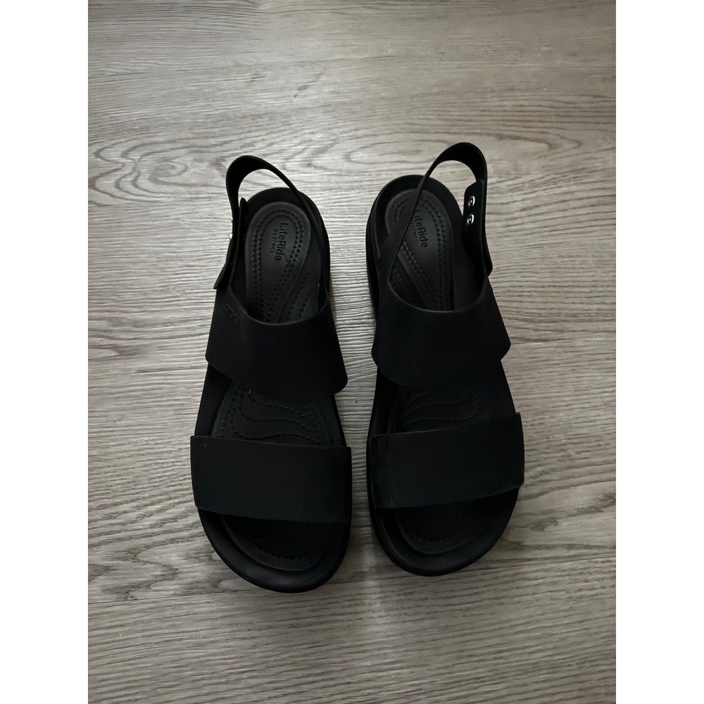 Crocs LiteRide 360 Brooklyn Low Wedge Sandals Black Women 10 206750-060